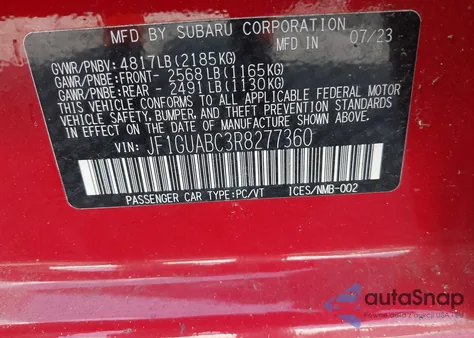 2024 Subaru Impreza Base 5-Door из США, поврежденный, VIN JF1GUABC3R8277360